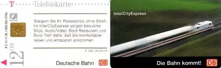 Telefonkarte S 15 11.96 DB InterCityExpress, DD 3611 Modul 25