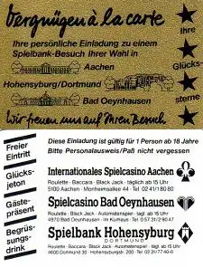 Vergnügen à la carte,Spielbanken Aachen,Hohensyburg/Dortmund,Oeynhausen, gebr.