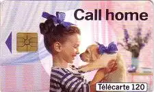 Telefonkarte Frankreich, Call home, Kind mit Hundewelpen, 120