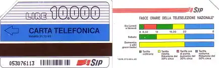 Telefonkarte Italien, Tarife (Validità 31.12.92), 10000