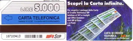 Telefonkarte Italien, Scopri la Carta infinita (Validità 31.12.93), 5000