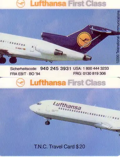 T.N.C. Travel Card $ 20, Startendes Lufthansa Flugzeug
