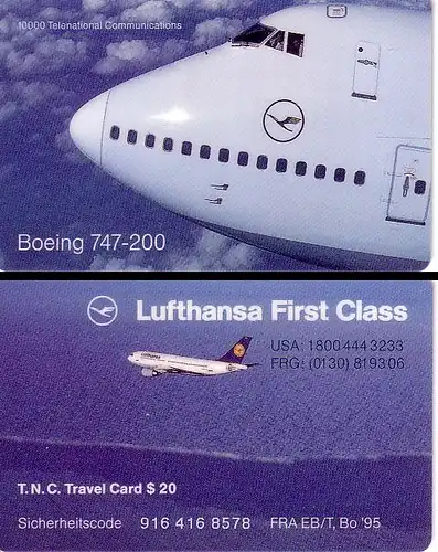 T.N.C. Travel Card $ 20, Lufthansa Flugzeug in der Luft