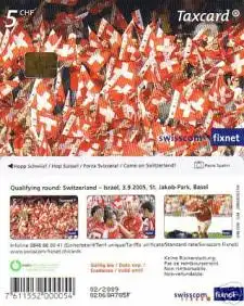 Telefonkarte Schweiz, Fußball Schweiz-Israel, Fahnenmeer, 5 CHF