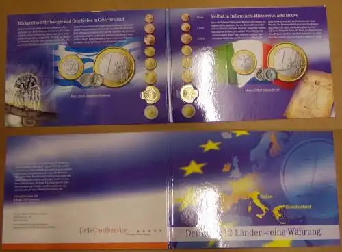 Folder Telekom 12 Länder - eine Währung, €- Münzen + TK (Griechenland, Italien)