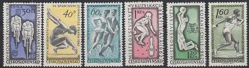 Tschechoslowakei Mi.Nr. 1315-1320 Radrennen, Gymnastik, Einkustlaufen, Kegeln,