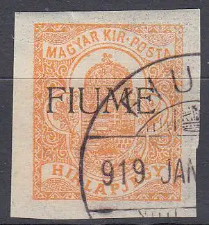 Fiume Mi.Nr. 1 I Marke aus Ungarn (Kriegshilfemarke Mi.Nr. 127) mit Aufdruck