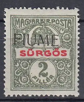 Fiume Mi.Nr. 2 I Marke aus Ungarn (Kriegshilfemarke Mi.Nr. 180) mit Aufdruck