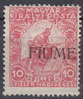 Fiume Mi.Nr. 3 I Marke aus Ungarn (Kriegshilfemarke Mi.Nr. 183) mit Aufdruck