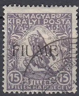 Fiume Mi.Nr. 4 I Marke aus Ungarn (Kriegshilfemarke Mi.Nr. 184) mit Aufdruck