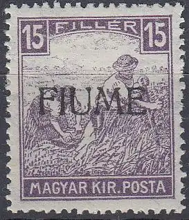 Fiume Mi.Nr. 7 II Marke aus Ungarn (Schnittertype Mi.Nr. 187) mit Aufdruck