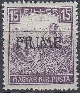 Fiume Mi.Nr. 7 II Marke aus Ungarn (Schnittertype Mi.Nr. 187) mit Aufdruck