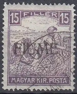 Fiume Mi.Nr. 7 II Marke aus Ungarn (Schnittertype Mi.Nr. 187) mit Aufdruck
