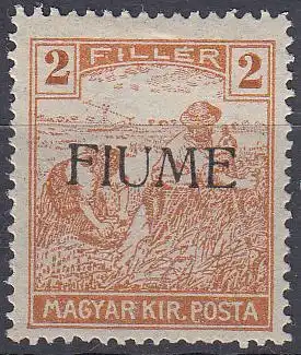 Fiume Mi.Nr. 8 I Marke aus Ungarn (Schnittertype Mi.Nr. 190) mit Aufdruck