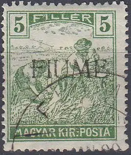 Fiume Mi.Nr. 10 I Marke aus Ungarn (Schnittertype Mi.Nr. 192) mit Aufdruck