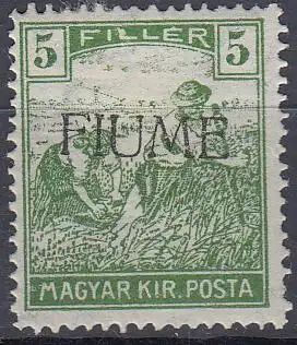 Fiume Mi.Nr. 10 I Marke aus Ungarn (Schnittertype Mi.Nr. 192) mit Aufdruck