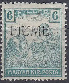 Fiume Mi.Nr. 11 I Marke aus Ungarn (Schnittertype Mi.Nr. 193) mit Aufdruck