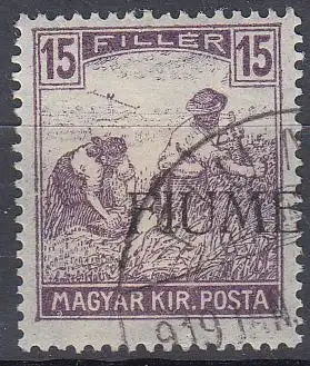 Fiume Mi.Nr. 13 I Marke aus Ungarn (Schnittertype Mi.Nr. 195) mit Aufdruck