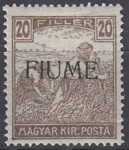 Fiume Mi.Nr. 14 I Marke aus Ungarn (Schnittertype Mi.Nr. 196) mit Aufdruck