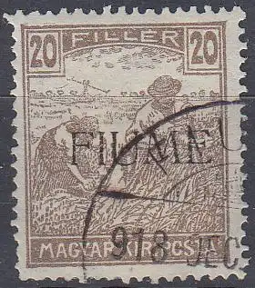 Fiume Mi.Nr. 14 I Marke aus Ungarn (Schnittertype Mi.Nr. 196) mit Aufdruck