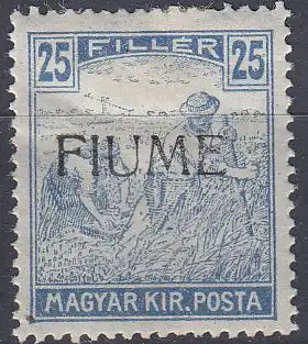 Fiume Mi.Nr. 15 I Marke aus Ungarn (Schnittertype Mi.Nr. 197) mit Aufdruck