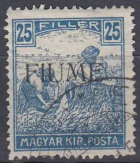 Fiume Mi.Nr. 15 I Marke aus Ungarn (Schnittertype Mi.Nr. 197) mit Aufdruck