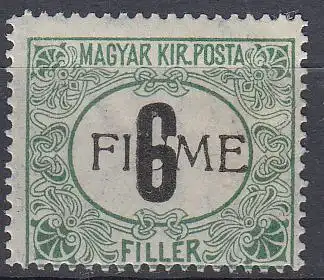 Fiume Portomarke Mi.Nr. 1 II Z, Portomarke Ungarns (Mi.Nr. P 29) mit Aufdruck