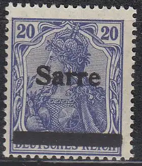 Saargebiet Mi.Nr. 8 I Marke Deutsches Reich, Germania mit Aufdruck Sarre (20)