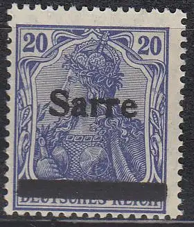 Saargebiet Mi.Nr. 8 I Marke Deutsches Reich, Germania mit Aufdruck Sarre (20)