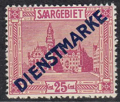 Saargebiet Dienstmarke Mi.Nr. 14 I Marke mit diagonalem Aufdruck DIENSTMARKE (25)