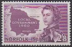 Norfolk-Insel Mi.Nr. 40 Bildung lokaler Regierung, Elisabeth II, Landkarte (2'8)