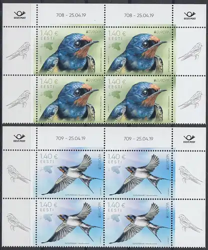 Estland MiNr. 953-954 Europa 2019 Einheimische Vögel (2 Viererblocks)