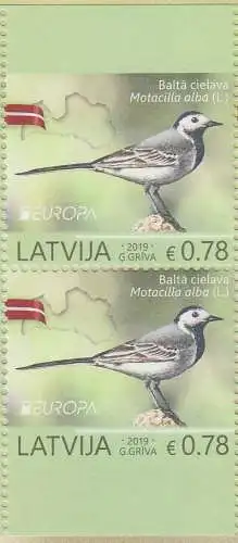 Lettland MiNr. 1072 Do/Du Europa 19, Heimische Vögel, Bachstelze (Paar teilgez.)