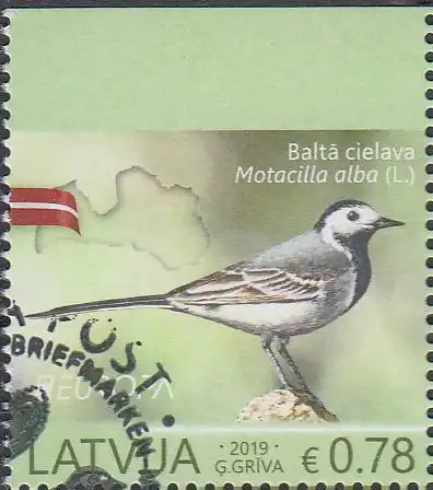 Lettland MiNr. 1072 Do Europa 19, Heimische Vögel, Bachstelze (oben ungez.)