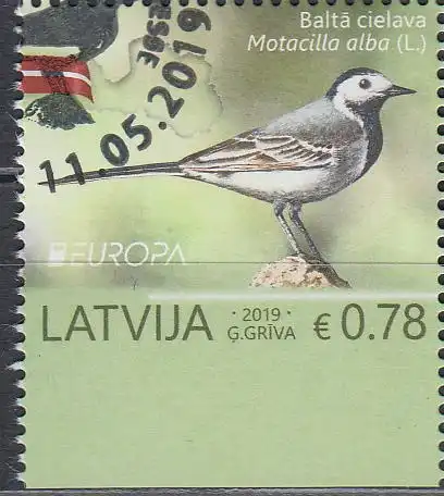 Lettland MiNr. 1072 Du Europa 19, Heimische Vögel, Bachstelze (unten ungez.)