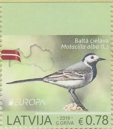 Lettland MiNr. 1072 Do Europa 19, Heimische Vögel, Bachstelze (oben ungez.)