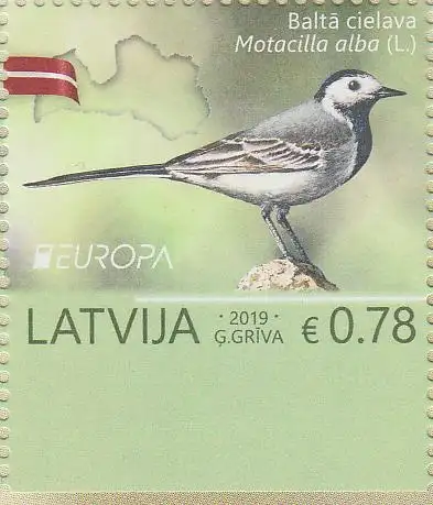 Lettland MiNr. 1072 Du Europa 19, Heimische Vögel, Bachstelze (unten ungez.)