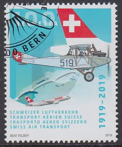 Schweiz MiNr. 2588 Aufklärungsflugzeug Häfeli DH-3, Airbus A220 (100)