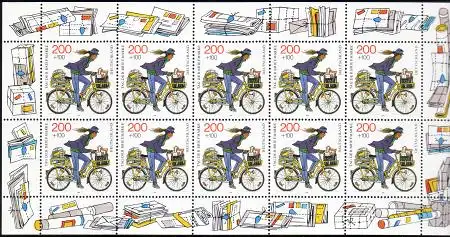 D,Bund Mi.Nr. Klbg. 1814 Tag der Briefmarke 95, Postzust.auf Fahrrad (m.10x1814)