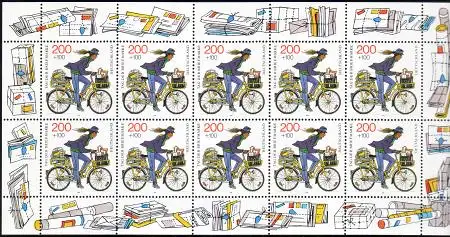 D,Bund Mi.Nr. Klbg. 1814 Tag der Briefmarke 95, Postzust.auf Fahrrad (m.10x1814)