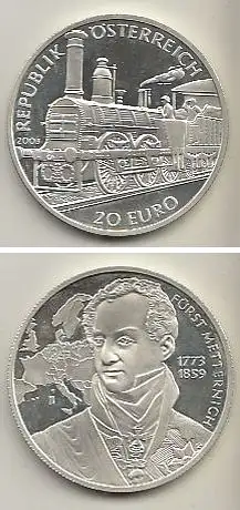 Österreich Nr. 300, Dampflokomotive "Ajax", (1841), Silber  (20 Euro)