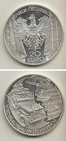 Österreich Nr. 301, Wappenadler zwischen den Flaggen, Silber  (20 Euro)