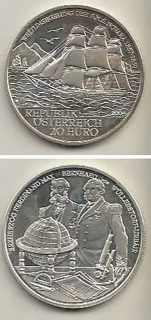 Österreich Nr. 309, S.M.S. "Novara" bei der Weltumsegelung, Silber  (20 Euro)
