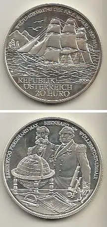 Österreich Nr. 309, S.M.S. "Novara" bei der Weltumsegelung, Silber  (20 Euro)