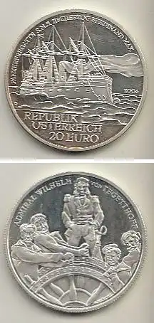 Österreich Nr. 310, Panzerfregatte "Erzherzog Ferdinand Max", Silber  (20 Euro)