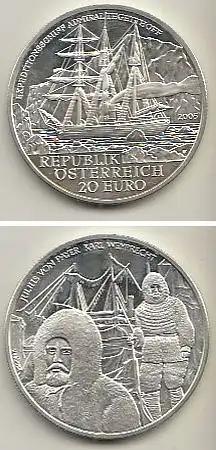 Österreich Nr. 320, Dreimaster "Admiral Tegetthof", Silber  (20 Euro)