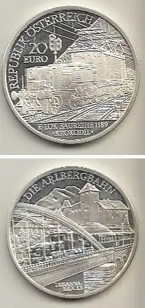Österreich Nr. 365, Elektrolokomotive "Krokodil", Silber  (20 Euro)