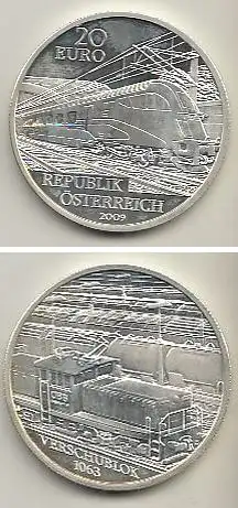 Österreich Nr. 366, Hochgeschwindigkeitszug Siemens "Railjet", Silber  (20 Euro)