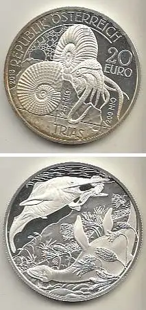 Österreich Nr. 405, Ammonit nach einem Fossil aus der Trias, Silber  (20 Euro)