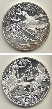 Österreich Nr. 408, Schwanzflugsaurier, Silber  (20 Euro)